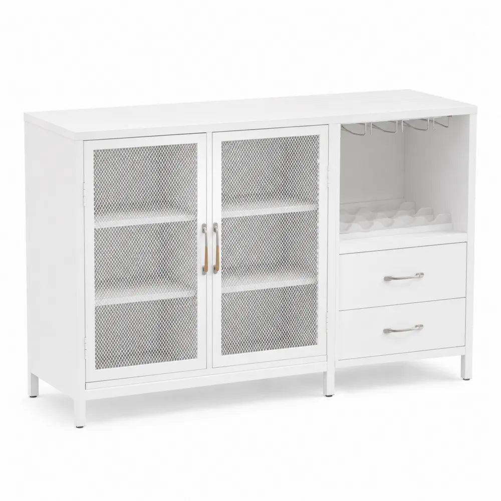 Aparador de cocina blanco con puertas de malla