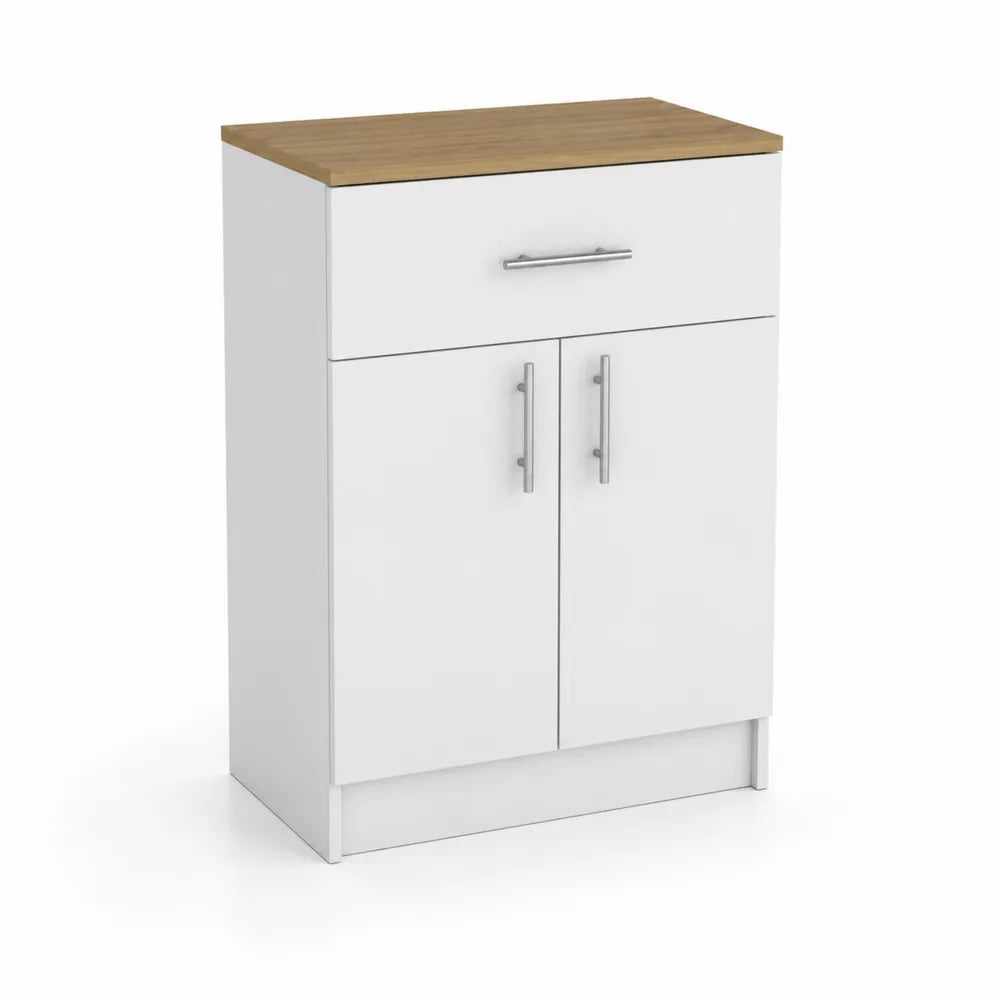Aparador de MDF Blanco con Encimera de Melamina de Roble 80