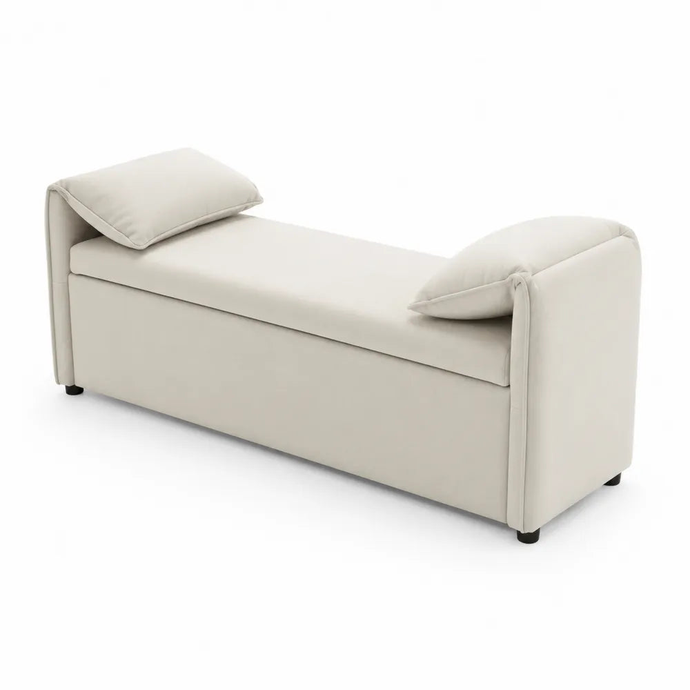 Banco tapizado de poliuretano beige con almacenamiento