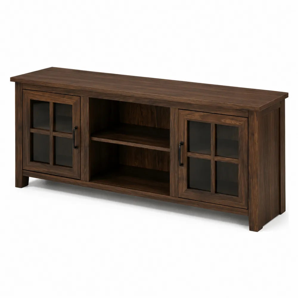 Mueble de TV de madera y vidrio templado marr¨®n 14