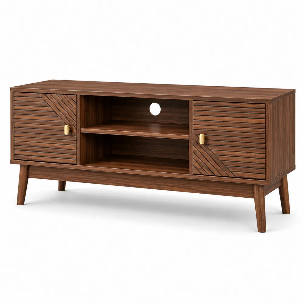 Mueble de TV de madera de nogal con puertas