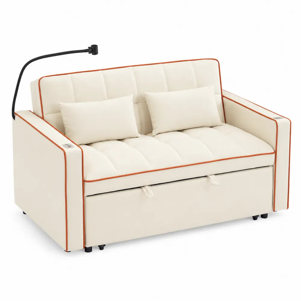 Sof¨¢ Cama de Tela Beige y Naranja con Luz LED y Alma