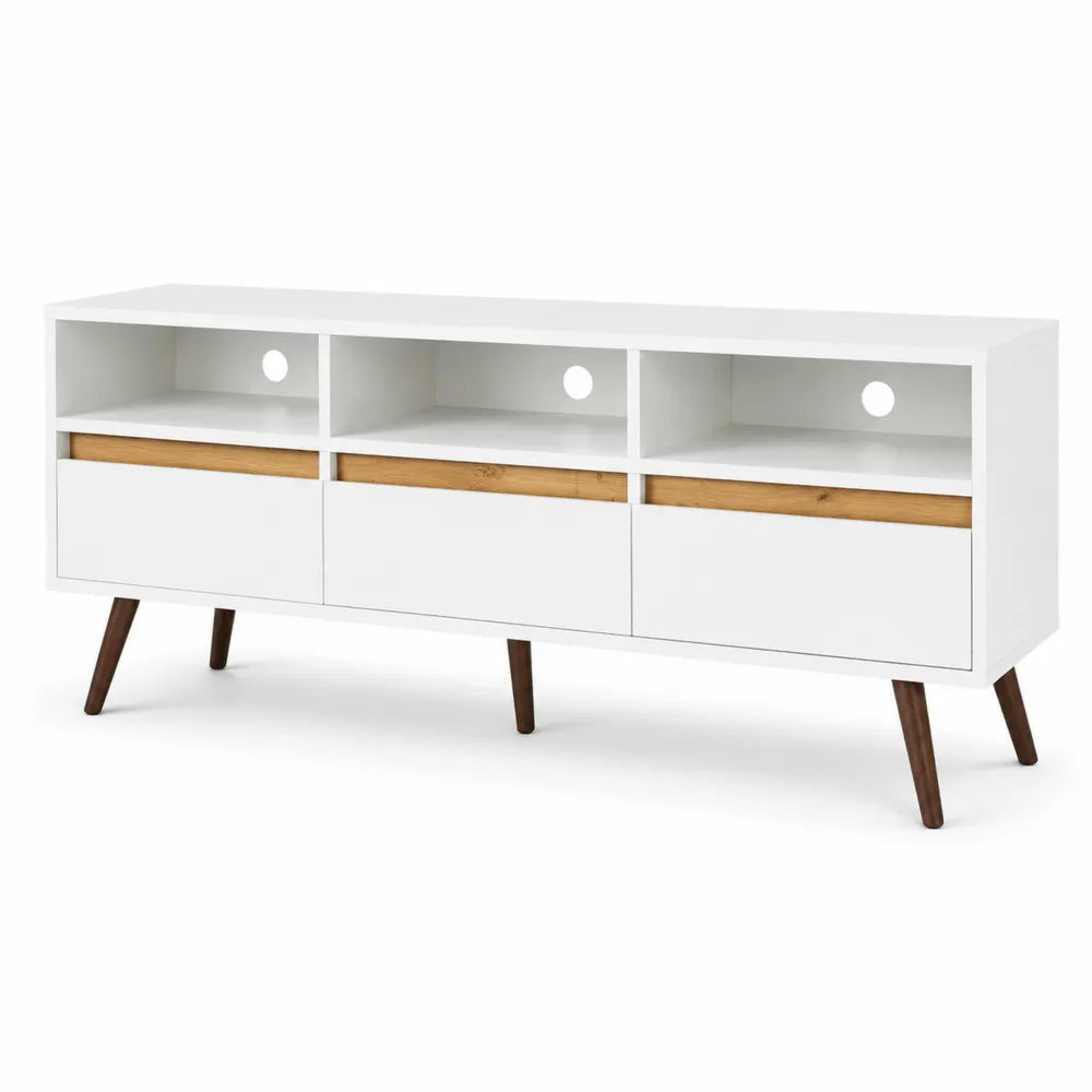 Mueble de TV de MDF y Madera Maciza Blanco 15