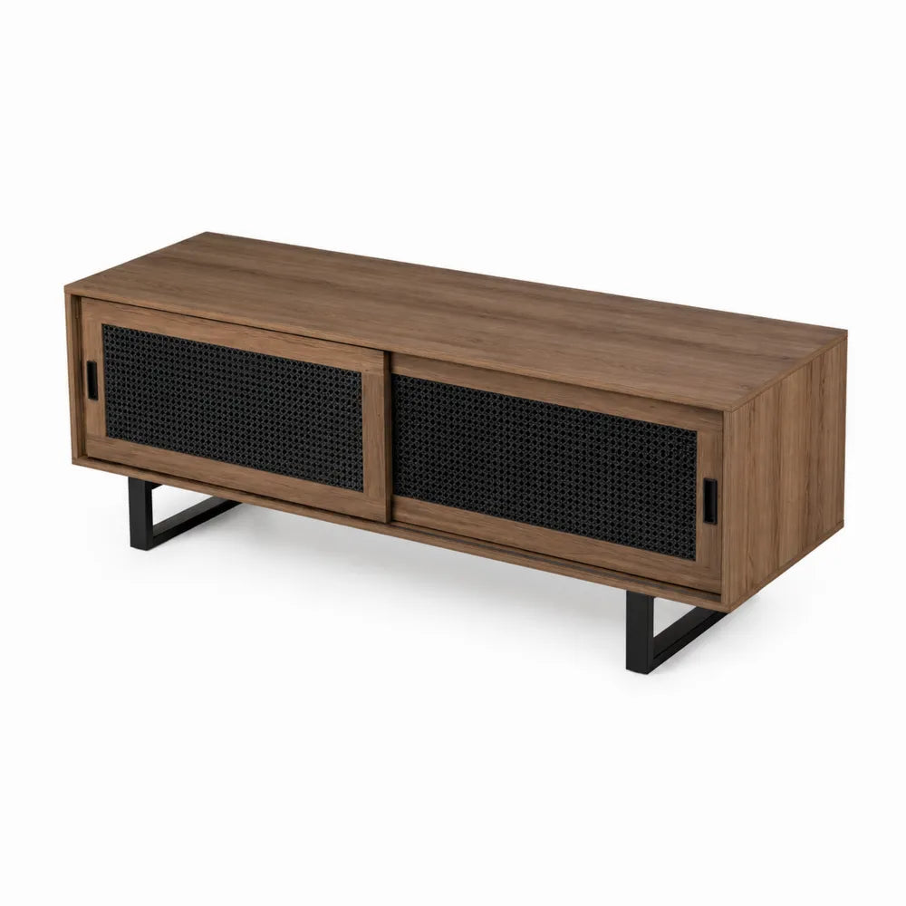 Mueble de TV de MDF con efecto nogal y puertas